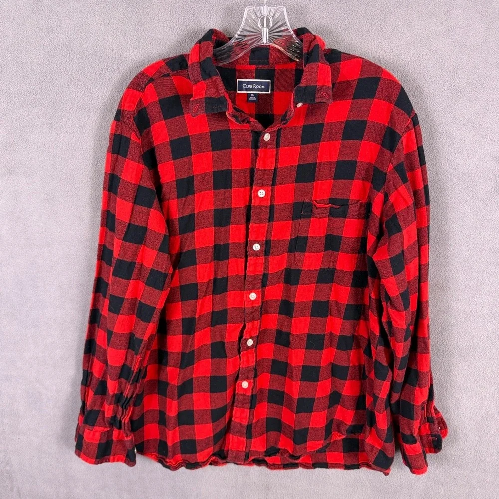 CLUB ROOM Lumberjack Flannel Shirt XL Men's Red‎ Long Sleeve Button Down Top